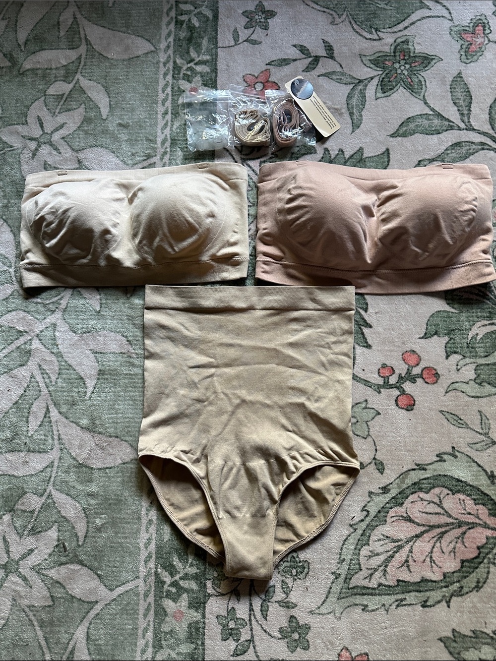 Two Truekind Seamless Strapless Bandeau & High-Waist Shapewear Set Sz L